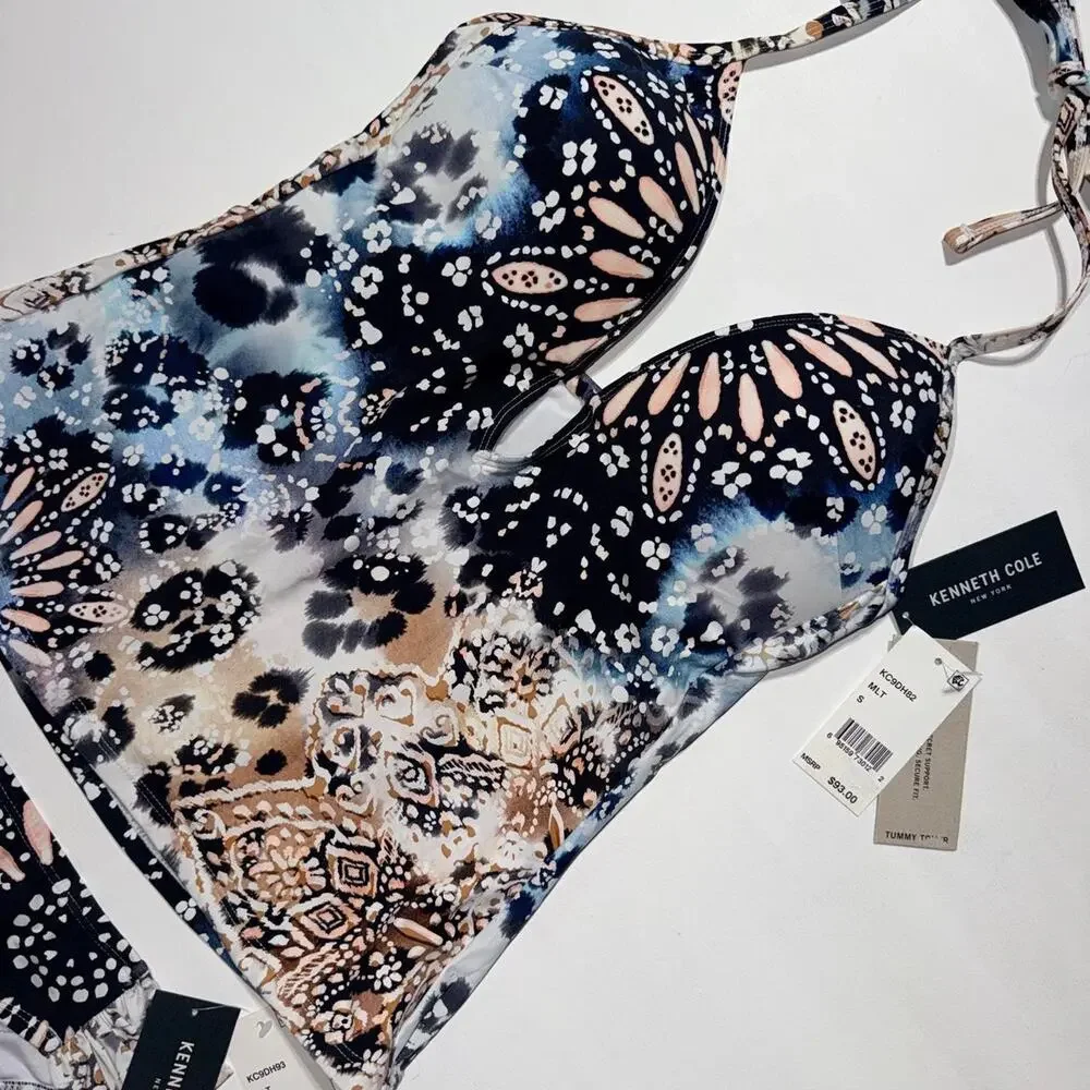 NWT Kenneth Cole New York Multi Pattern Paisley/Leopard Tankini Set